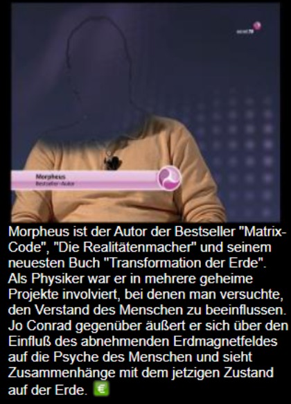 Dieter Broers als Pseudonym "Morpheus", geheimnisvoll unkenntlich gemacht bei Secret TV