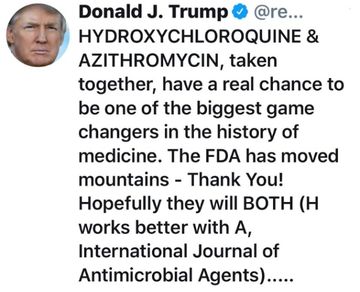 Donald Trump Coronavirus twitter Cloroquin 2020.jpg